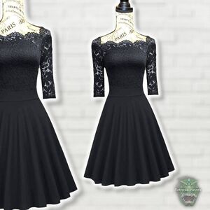 Missmay Vintage Style Retro Black Stretch Lace Fit & Flare Little Black Dress, L